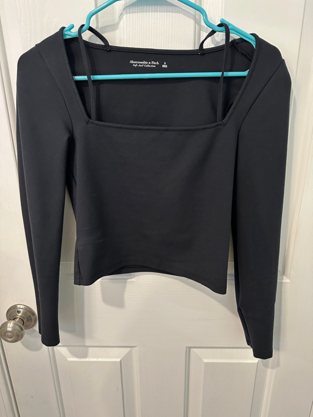 Abercrombie & Fitch Black Square-Neck Long Sleeve Top
